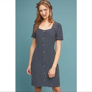 Anthropologie Navy Polka Dot Dress